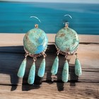 Bbj Turquoise Sterling Silver Dangle Pierced Southwestern Earrings Stunning