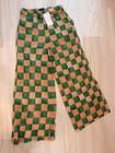 Nwt Zara Green   Orange Checkered Wide-leg Pants Size M