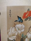 Vtg Chinese Silk Painting Hand Painted Watercolor Flowers Blue Butterfly Signed
