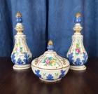 Antique French Porcelain Vanity Set Lidded Trinket Box And Perfume Bottles