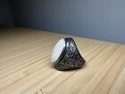 Antique Old Chinese Or Japanese Silver W Large Opal Mens Dragon Ring Signed Rare