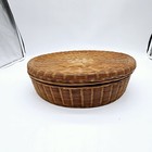 Vintage Wicker Hand Woven Sewing Basket With Lid Oval Used 12 x10 5 x 3 5  