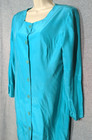 Vintage 80 s Silk Dress Size 12 Turquoise Lg Sleeve Button Up Wedding Guest Chic