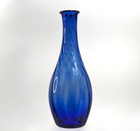 Hand Blown Cobalt Blue Glass Vase 12  Ribbed Art Deco Mcm Vtg