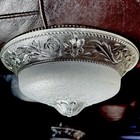 Vintage Ceiling Light Shade  Floral On Frosted   Clear Glass 3 Hole 10 25    Wide