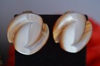Vintage Large Two Tone Earrings  Possible Lucite  Clip On 1  1 4 X 1  1 4