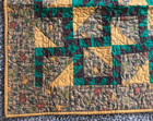 Folk Art Native American Symbolic Whirling Log Quilt Runner 26x26 Orange grn