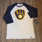 47 Brand Milwaukee Brewers Pinstripe Raglan 3 4 Sleeve Baseball Tee Shirt Large