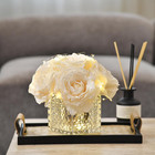 Artificial Rose In Glass Vase Vintage Silk Flower Arrangement With Led Light For
