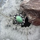 Carolyn Pollack Sterling Silver Oval Green Turquoise Decorated Split Shank Ring