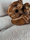 Antique Japanese Netsuke Dog Puppy Hand Carved Wood Signed Edo Style