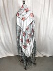 Antique Shawl Throw Silk Blue Embroidered 50x50 In  Fringe 16 In Original 1890