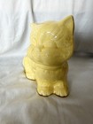 Vintage Yellow Pottery Cat kitten With Bow Vase Planter Flower Pot