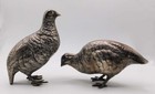 Pair Vintage Antique Silver Plate Partridge  quail  Statue Figurines Mid Century