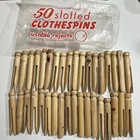 Vintage Wood Clothes Pins Round Head Flat Top Lot Of 36 With Original Bag   