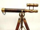 Victorian Antique Golden Brass Double Barrel Telescope With Wooden Tripod Stand