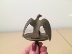 Rare Antique Mini Bronze Eagle Finial On Round Plate Fine Detail Decorative Gem