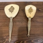 Vintage 1950   s Globe 24k Gold Plated Dressing Vanity Hair Brush - Mirror Set 