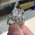 Elegant 925 Sterling Silver White Topaz Charms Wedding Engagement Ring Size 7 5
