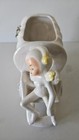 Vintage Lefton Sn 2363 Iridescent Pixie Elf   Wagon Planter Made In Japan Look