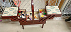 Vintage Accordion Wood Craft sewing Box   Floral Greens