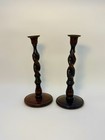 Pair Antique English Oak Barley Twist Candlesticks