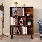 Cube Bookshelf 3 Tier Rustic Brown Bookcase With Legs Wood Storage Organizer She