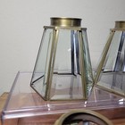 Set Of 4 Mcm Brass Beveled Clear Glass 5  Hexagon Lamp Shade Light Fixture Globe