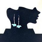 Vtg Native Turquoise Beaded Carved Bear Fetish Animal Dangle Drop Earrings