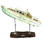 Vintage 1970s Hand Made Wooden Boat Model On Display Stand - Very Large