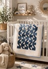 Modern Baby Quilt Blue White Geometric Crib Blanket Nursery Bedding Unisex