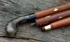Vintage Fancy Hand Carved Walking Stick Wooden Cane Victorian Brass Handle Gift