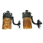 Pair Antique Cast Iron Sconce Lights Arts And Crafts 1920s Mica Shades Rewired