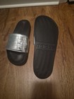 Adidas Adilette  Shower Slides In A Core Black And Silver Metallic Size 9unisex
