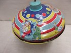 Vintage Schylling Metal Tin Spinning Top Toy With Circus Clowns   Animals