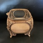 Vintage antique Gold Ormolu Casket Box  Jewelry Box With Beveled Glass W velvet