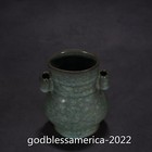 7  China Antique Porcelain Song Guan Kiln Ice Cracks Pierced Ear Square Vase