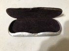 Antique Clamshell Spectacles Eye Glass Case Silver Tone Tin Aluminum Scrolled