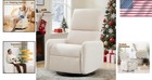 Swivel Glider Chair Nursery Rocking Chair With Side Pockets Faux Fur Beig