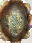 Antique Amethyst Carnival Glass Apple   Leaf Oval Ruffled Bowl 10    Iridescent