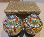 Beautiful Pair Of Small Antique  Cloisonne Covered Jars Vases Urns 4 1 2 