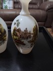 Pair Of Antique White Handblown Bristol Glass 7 3 4 Vases Countryside Pattern Ec