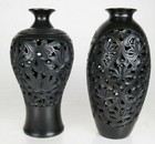 Nice Pair Pierced Signed Vases 13    H