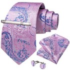 Silk Paisley Necktie Set For Men Pocket Square Tie Clip Cufflinks Gift Box