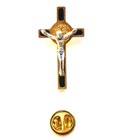Saint Benedict Black   Gold   Silver Tone Crucifix Lapel Pin