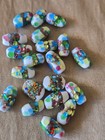 Lot Of 10 Artisan Lampwork Glass Beads  White multi Colors  18x10mm