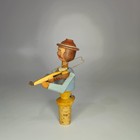 Vintage Anri Italy Wooden Mechanical Wine Bottle Stopper Cork Man Violin Video