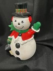 Vtg Handpainted Ceramic Waving Snowman W Lantern Top Hat Coat  Sparkle 