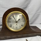 Vintage Seth Thomas Brown Wood Tambour Mantel Clock Brass Mechanical Wind Up Usa