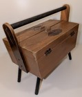 Vintage 1950s Wooden Sewing Box Worker Handmade Legs  Hinged  Portable 12x10 